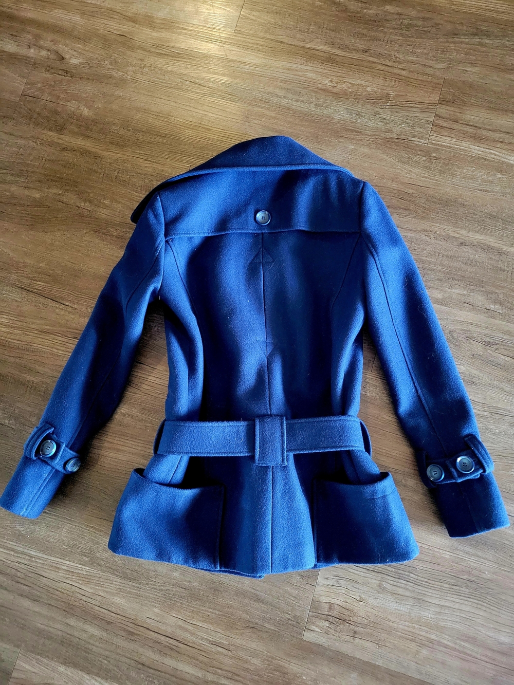 Moda International Women’s Navy Blue Wool Belted Peacoat